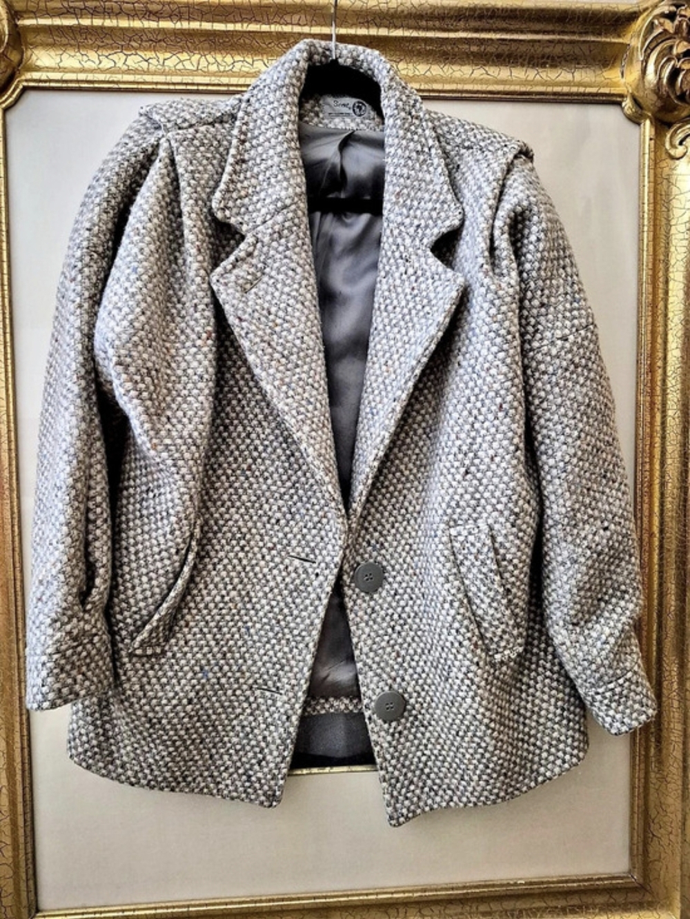 💕VTG Scene Tweed Pea Coat in Gray & Brown Made In Turkey💕